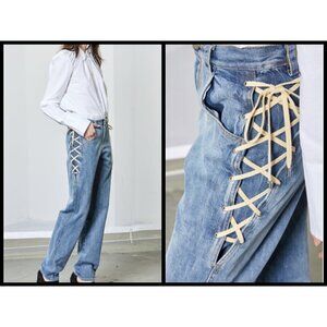 💕RACHEL COMEY💕 Pharaoh Pant Denim Jeans Lace Up Sides 100% Cotton ~ 8 NWT